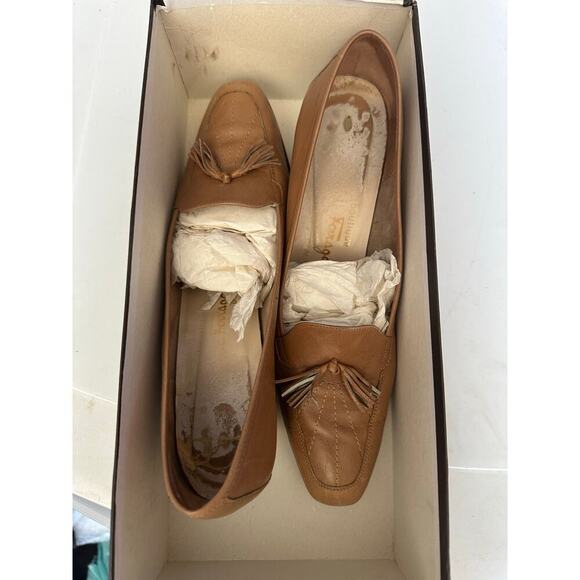 Vintage Salvatore Ferragamo Brown Leather Slip On Pump Heels loafers Size 8 - Picture 10 of 11